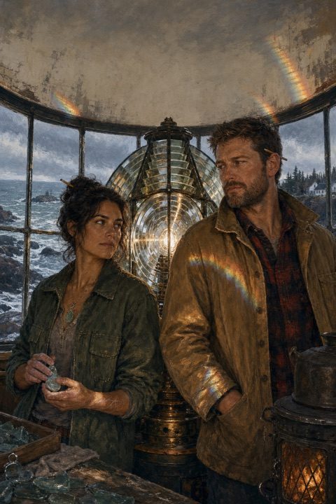 The Annealing — Wren and Eli in the lantern room, the Fresnel lens throwing rainbows