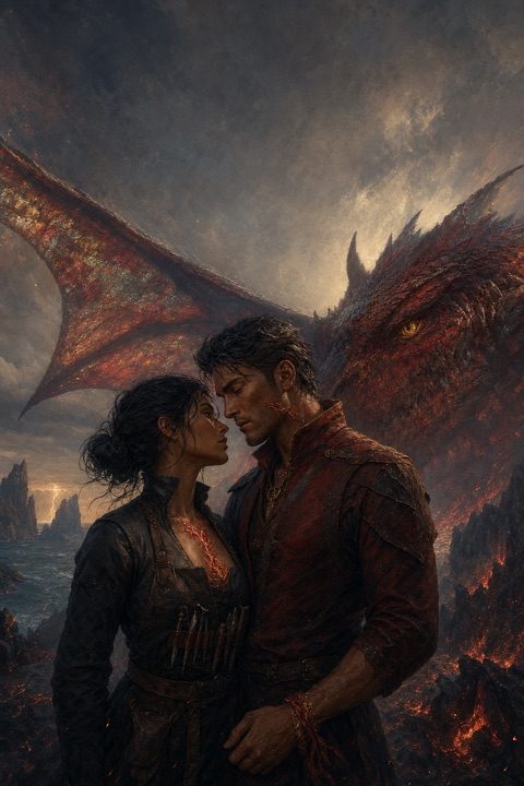 A Grief of Dragons — Senna and Kaien with the dragon's eye behind them