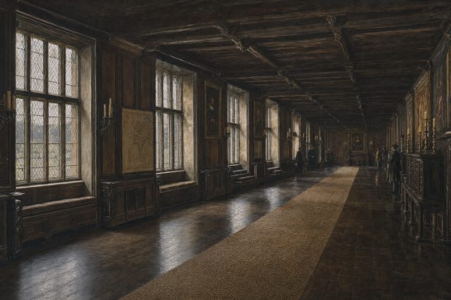 The long gallery at Greenwich Palace, Tudor England