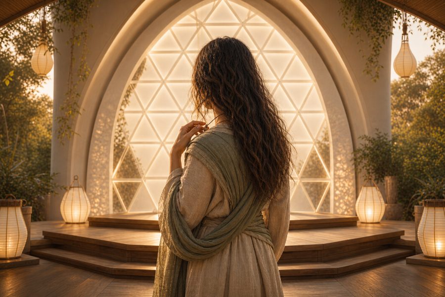Valence — the MC at the Settling platform, lattice window glowing